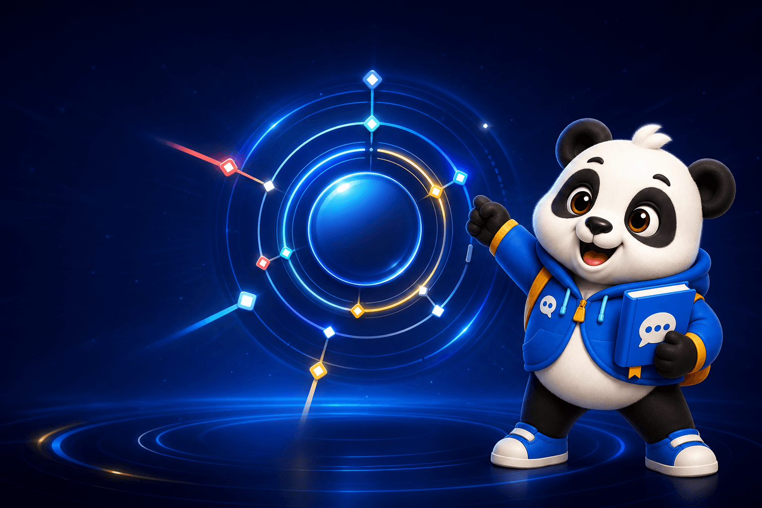 Paco presents a glowing orbit surrounded by colorful pins